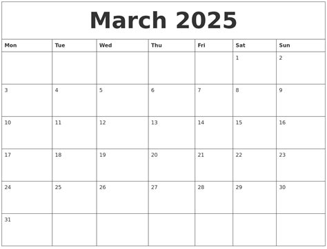 March 2025 Free Online Calendar