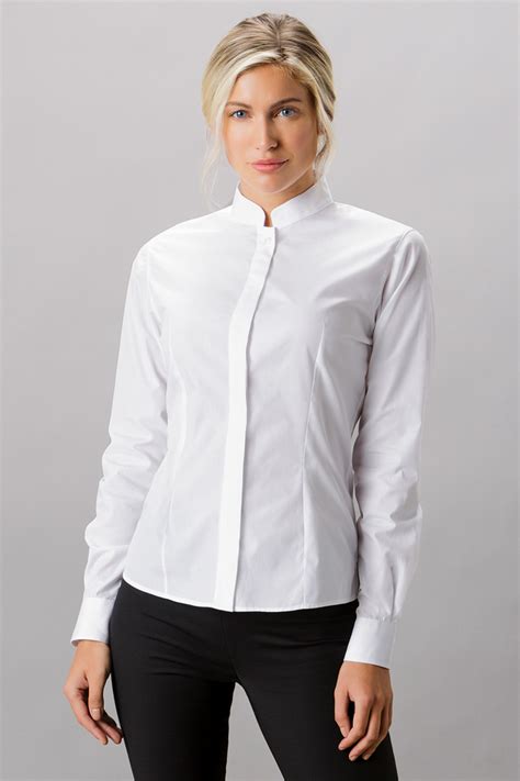 Ladies Long Sleeve Tailored Mandarin Collar Shirt - The Stitching Zone Galway