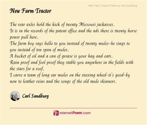 New Farm Tractor Poem by Carl Sandburg