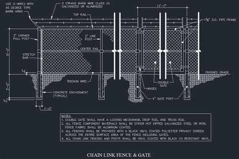 Chain Link Fence & Gate Details- DWG Files, Plans and Details