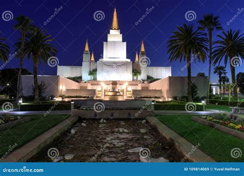 Oakland California Temple at Night. Stock Image - Image of city, blue ...