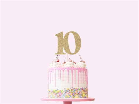 Number 10 Cake Topper - Glitter - Tenth Birthday Cake Topper. 10th Birthday. Number Cake Sign ...