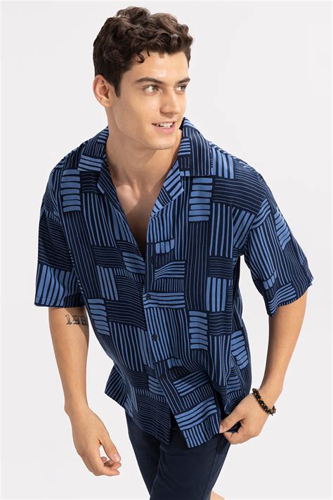 Buy Men's Break Line Blue Oversized Shirt Online | SNITCH