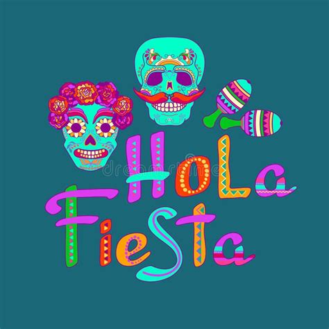 Hola Fiesta, Decorated Logo, Cartoon Letters, and Symbols. Vector Illustration. Stock Vector ...