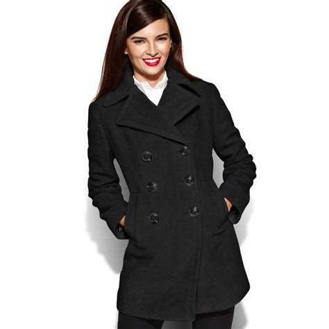 Kenneth cole reaction Double breasted Wool-blend Pea Coat in Black | Lyst