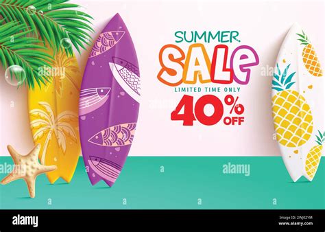 Summer sale text vector banner design. Summer limited time offer clearance 40% off sale with ...