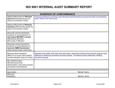 Internal summary audit report in Word and Pdf formats - page 2 of 2