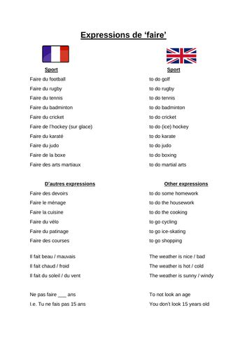 French: Expressions of faire | Teaching Resources