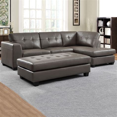 Carmine Grey Bonded Leather Sectional With Chaise And Optional Ottoman - 17213089 - Overstock ...