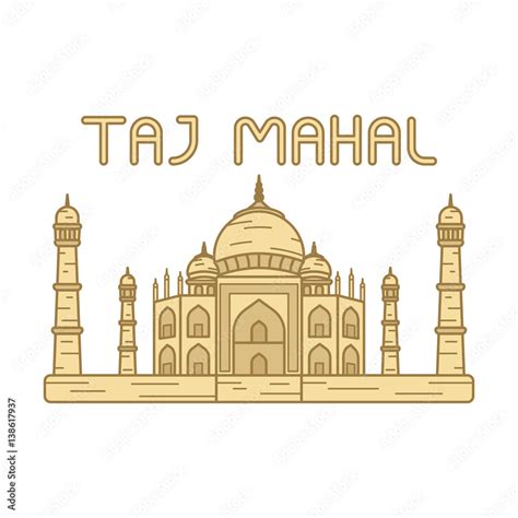 Vector taj mahal line flat cartoon. India background. Stock Vector | Adobe Stock