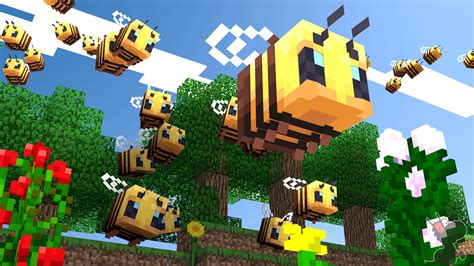 Since bees are now in Minecraft, I made a little render with a swarm of bees : Minecraft