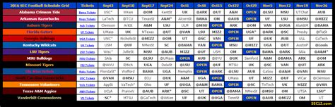 Printable 2016 SEC Football Schedule - SEC12.com - SEC Football