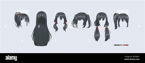 Anime manga hairstyles. Isolated black hair set Stock Vector Image ...