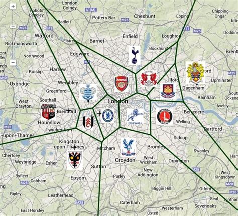 A London football map. If you're a Londoner, this maps shows you which club you're nearest to ...