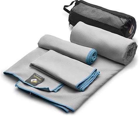 OlimpiaFit Set of 3 Microfiber Towels Fast Drying Gray Travel Backpacking Yoga Swimming Sports ...