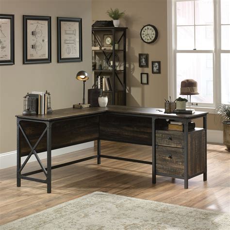 Sauder Steel River L-Shaped Desk, Carbon Oak Finish - Walmart.com | Cheap office furniture, Home ...