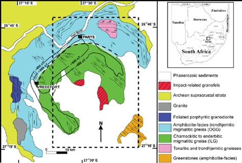 Geology map of the Vredefort impact area (after | Download Scientific ...