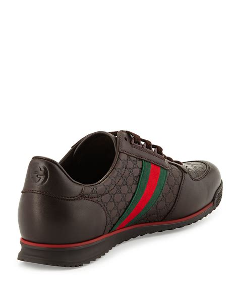 Lyst - Gucci Low-Top Webbed Sneakers in Brown for Men