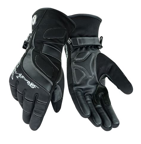 Womens Leather Motorcycle Warm Gloves Ladies Black Motorbike Waterproof ...