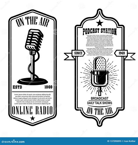 Set of Vintage Podcast, Radio Flyers with Microphone. Design Element ...