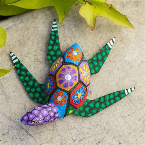 Hand Painted Alebrije Turtle Wood Sculpture from Mexico - Psychedelic Turtle | NOVICA