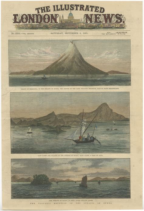 Antique Print of the Volcanic Eruption in the Straits of Sunda (1883)