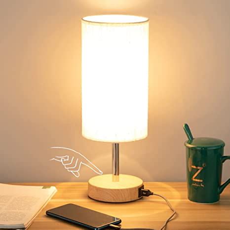 Bedside Lamp with USB port - Touch Control Table Lamp for Bedroom Wood 3 Way Dimmable Nightstand ...