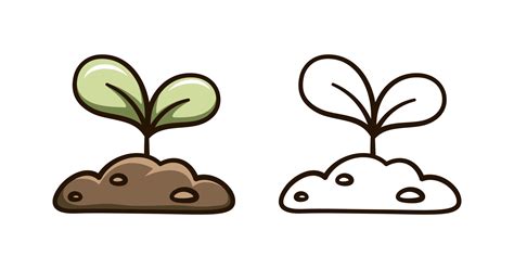 Little seedling sprout cute cartoon outline line art illustration ...