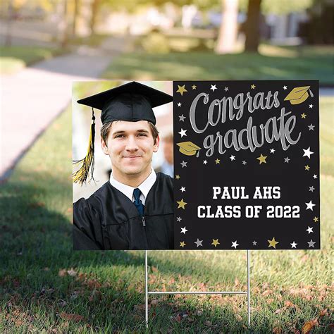 Custom Black, Gold & Silver Graduation Photo Yard Sign | Party City