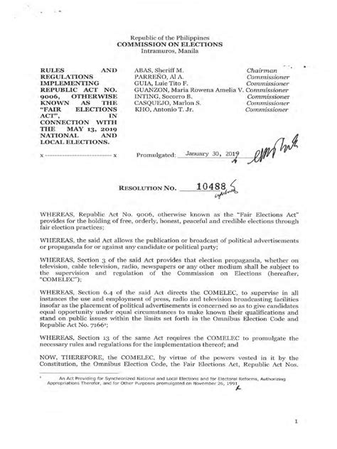 Comelec Resolution 10488 | PDF