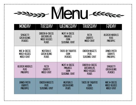 Our Menu - Paradigm Child Care