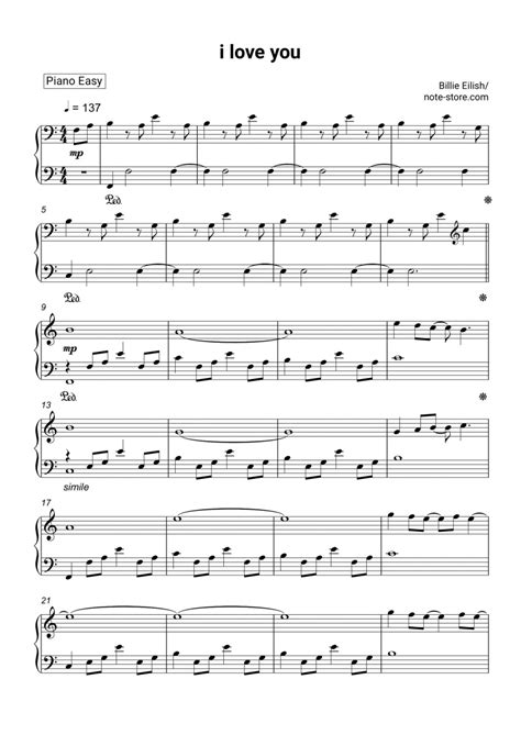 Billie Eilish - i love you sheet music for piano download | Piano.Easy SKU PEA0010991 at