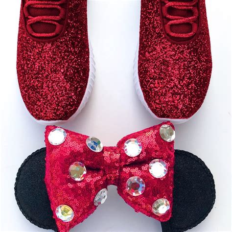 Minnie Mouse Red Glitter Athletic Shoes | Bibbidi Bobbidi Bling Disneyland Shoes For Adults ...