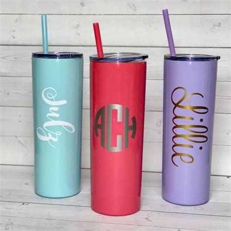 Personalized Cup with Straw - Skinny Stainless Steel Metal Tumbler - 20 ...