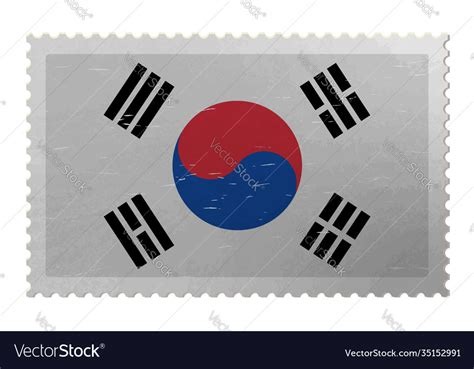 South korea flag on old postage stamp Royalty Free Vector