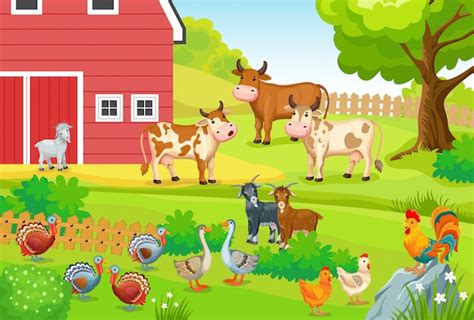 Paysage avec des animaux de ferme. | Vecteur Gratuite