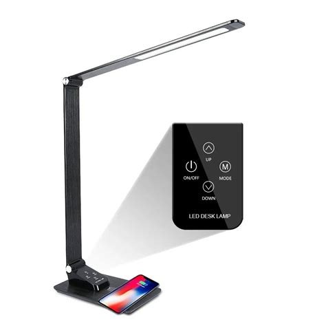 LED Desk Lamp with USB Port,Premium Metal Office Light with Wireless Charger,3 Lighting Modes,5 ...