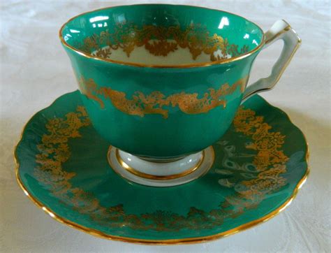 AYNSLEY EMBOSSED GREEN Gold FANCY TEA CUP TEACUP AND SAUCER ENGLAND VINTAGE • $39.99 | Tea cups ...