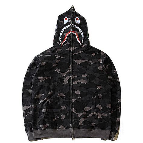 A Bathing Ape Bape WGM Camo Shark Hoodie (Black)