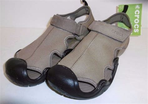 CROCS SWIFTWATER CANVAS SANDAL MEN'S SIZE 10m KHAKI/BLACK RELAXED FIT ...