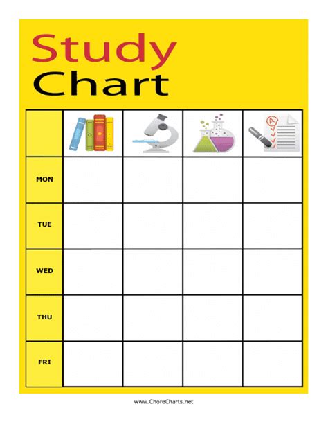 Study Chart Template - Yellow Download Printable PDF | Templateroller