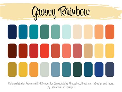 Groovy Rainbow Color Palette for Procreate and HEX Codes for - Etsy UK