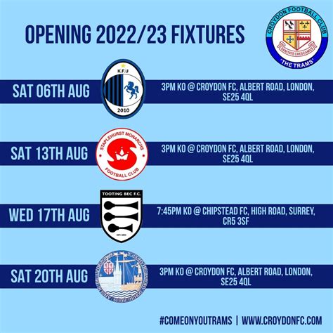 Croydon FC – New Season Fixtures | Croydon FC