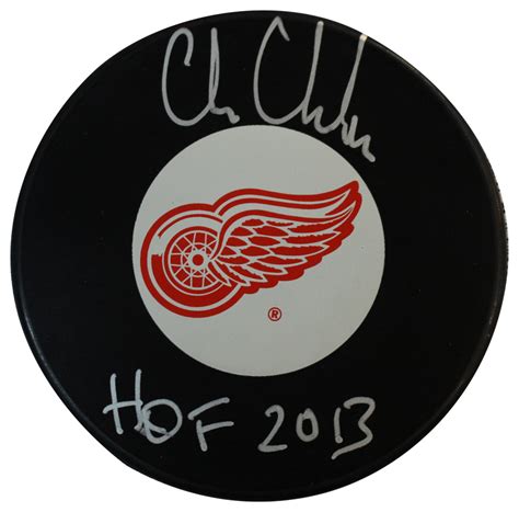 Chris Chelios Autographed/Signed Detroit Red Wings Puck HOF 2013 ...