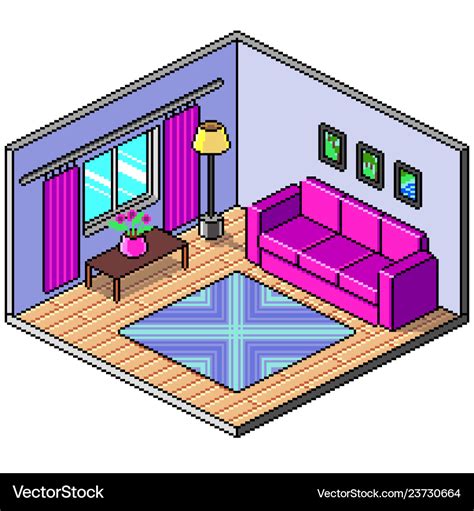 Pixel art isometric room detailed Royalty Free Vector Image