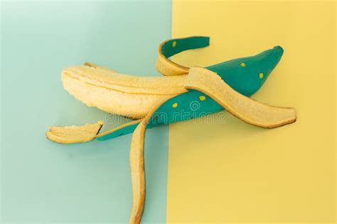 Blue Banana Peel with Banana Pieces on a Blue Flat Background Stock ...