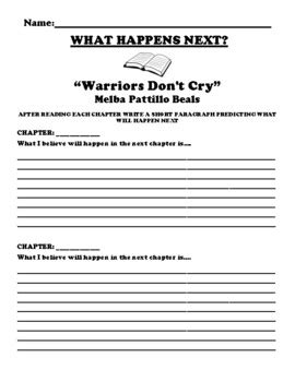 “Warriors Don't Cry” Melba Pattillo Beals CHAPTER PREDICTION WORKSHEET