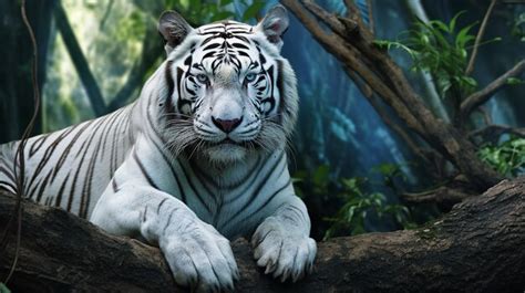 Premium AI Image | Majestic White Bengal Tiger Portrait Emphasizing Piercing Blue Eyes