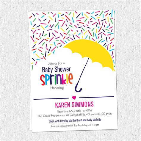 Sprinkle Baby Shower Invitation Raining Rainbow Sprinkles and