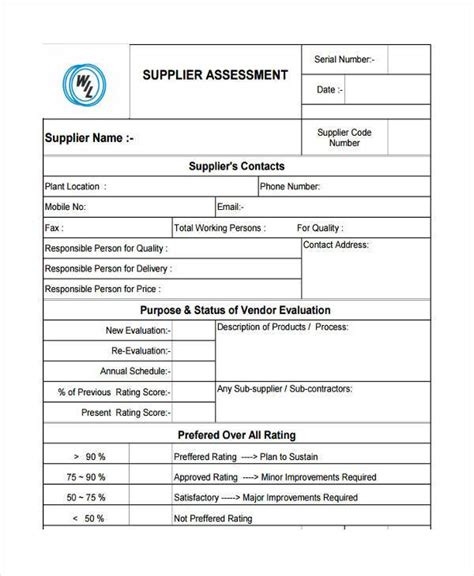 FREE 8+ Sample Supplier Assessment Forms in PDF | MS Word